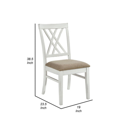 Hyna 19 Inch Side Dining Chair, X Cross Back, Khaki Seat, Farmhouse White