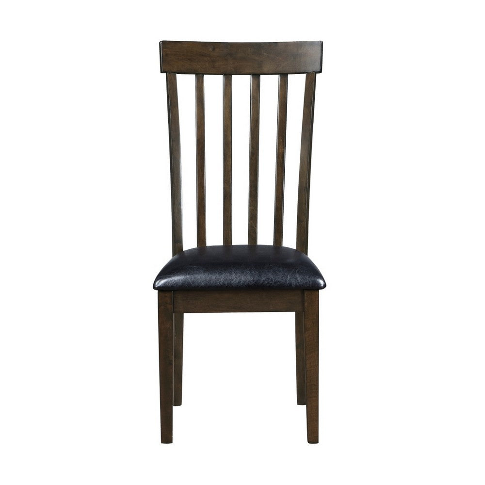 Kyn 18 Inch Side Dining Chair, Slatted Back, Padded Seat, Farmhouse Brown