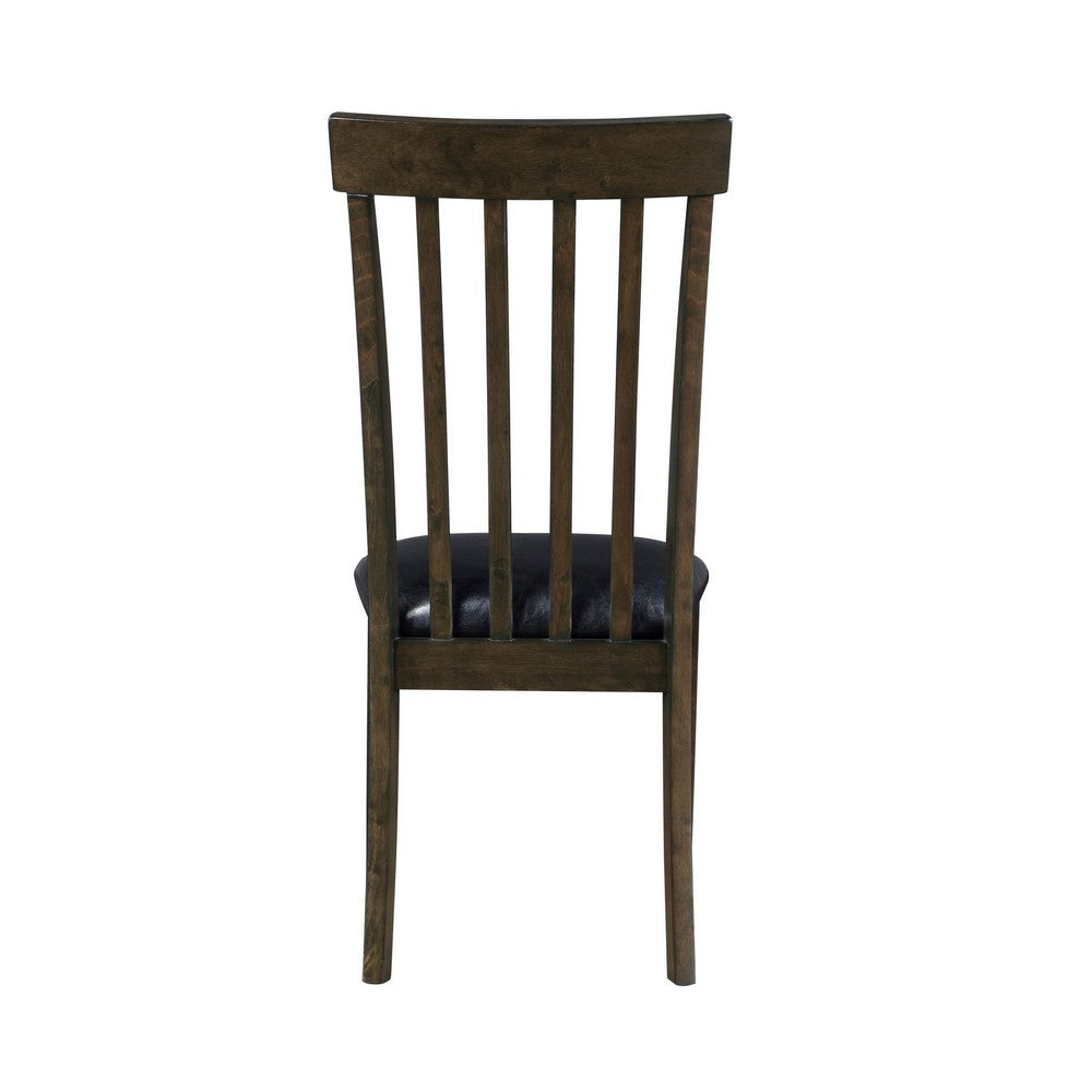 Kyn 18 Inch Side Dining Chair, Slatted Back, Padded Seat, Farmhouse Brown