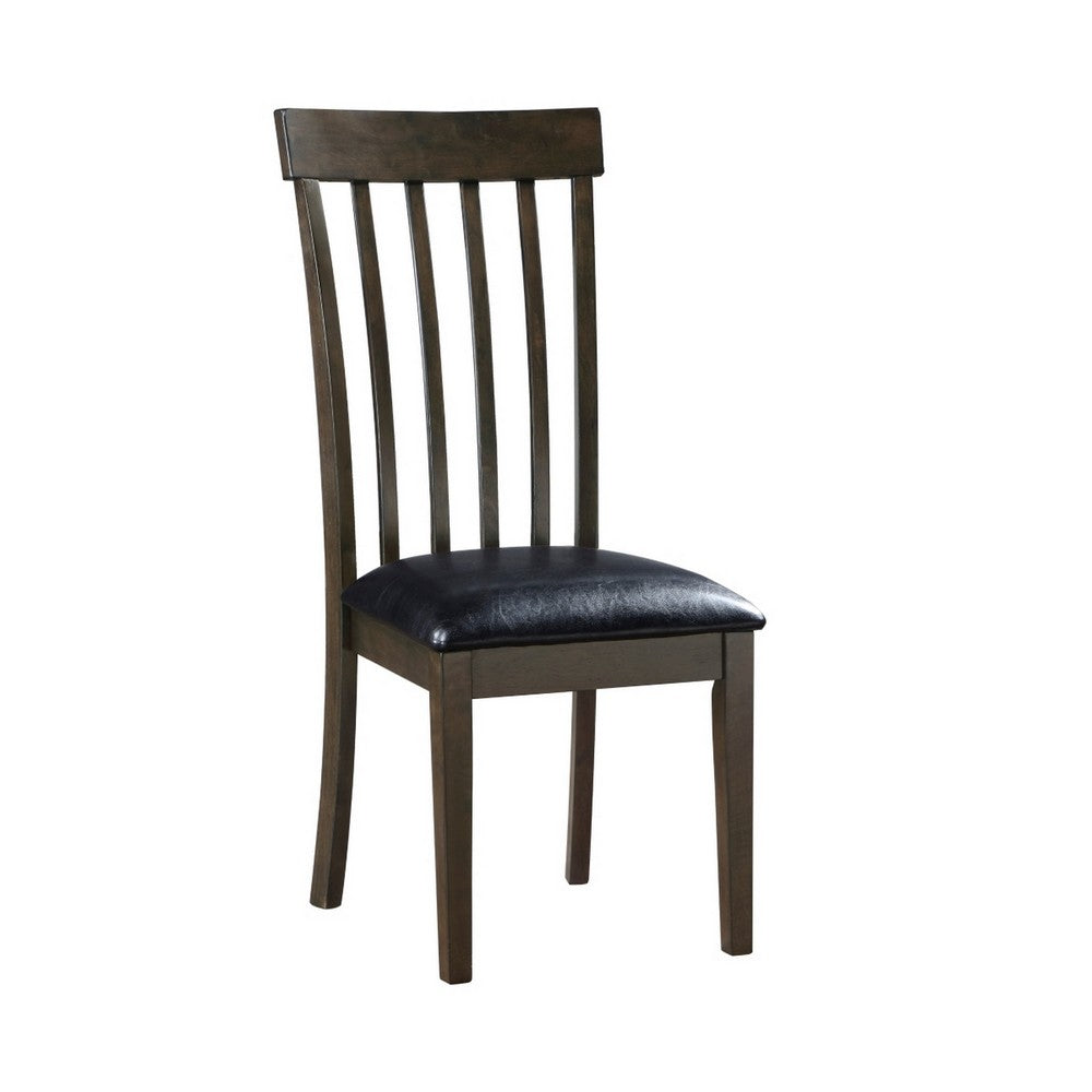Kyn 18 Inch Side Dining Chair, Slatted Back, Padded Seat, Farmhouse Brown