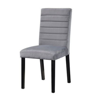 Andy 18 Inch Side Dining Chair, Channel Tufted Gray Velvet, Black Wood