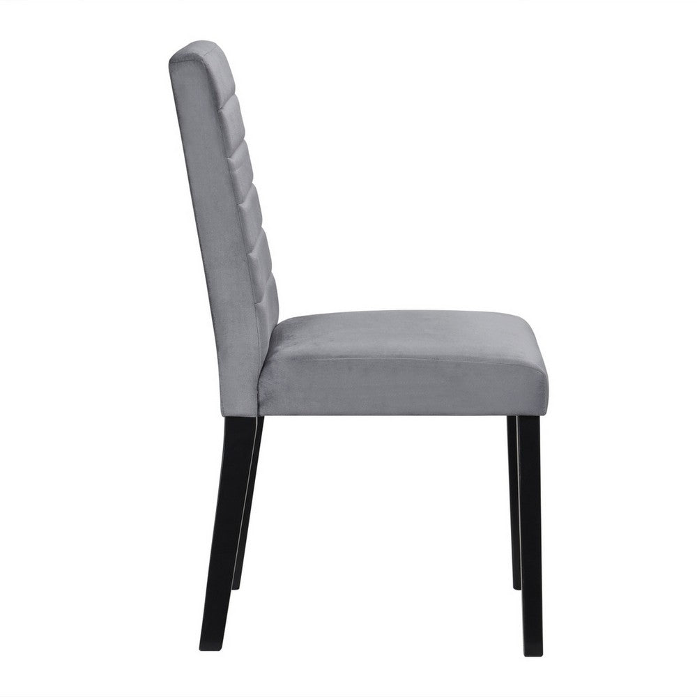 Andy 18 Inch Side Dining Chair, Channel Tufted Gray Velvet, Black Wood