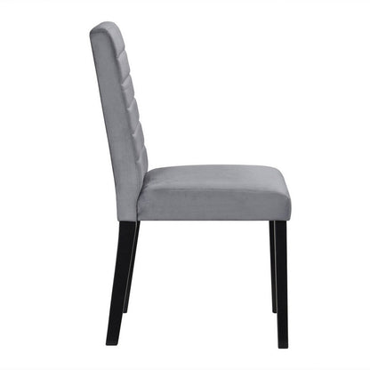 Andy 18 Inch Side Dining Chair, Channel Tufted Gray Velvet, Black Wood