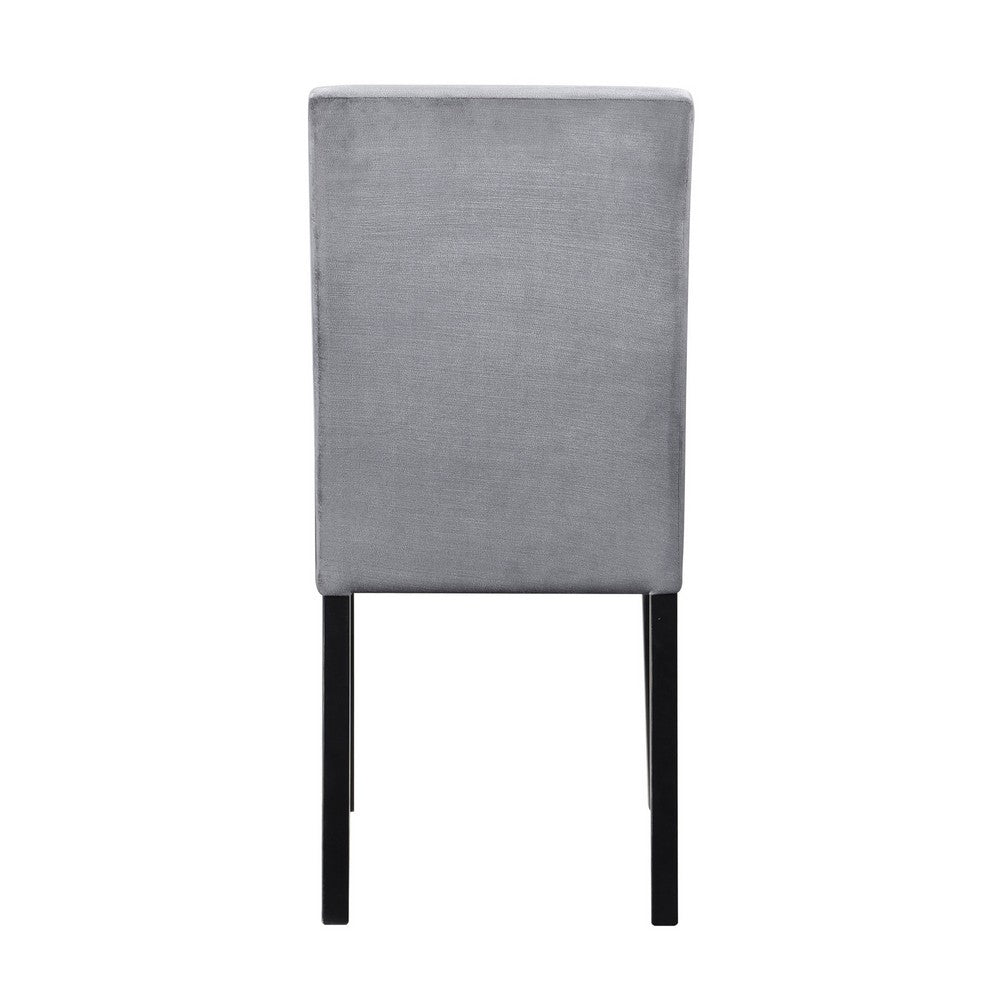 Andy 18 Inch Side Dining Chair, Channel Tufted Gray Velvet, Black Wood