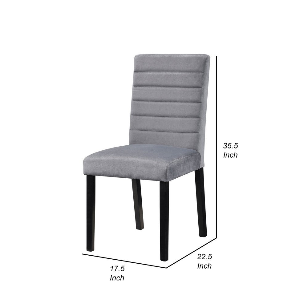 Andy 18 Inch Side Dining Chair, Channel Tufted Gray Velvet, Black Wood