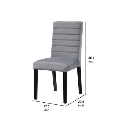 Andy 18 Inch Side Dining Chair, Channel Tufted Gray Velvet, Black Wood