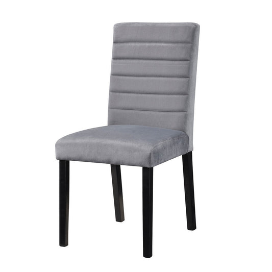 Andy 18 Inch Side Dining Chair, Channel Tufted Gray Velvet, Black Wood