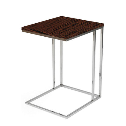 Zen 23 Inch Side Table, Rectangular Tray Top, C Shape Chrome, Ebony Brown