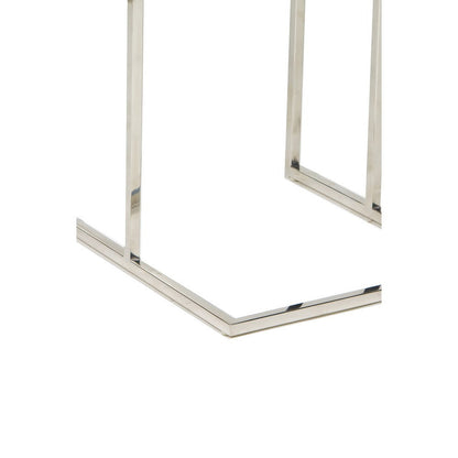 Zen 23 Inch Side Table, Espresso Brown Rectangular Tray Top, C Shape Chrome
