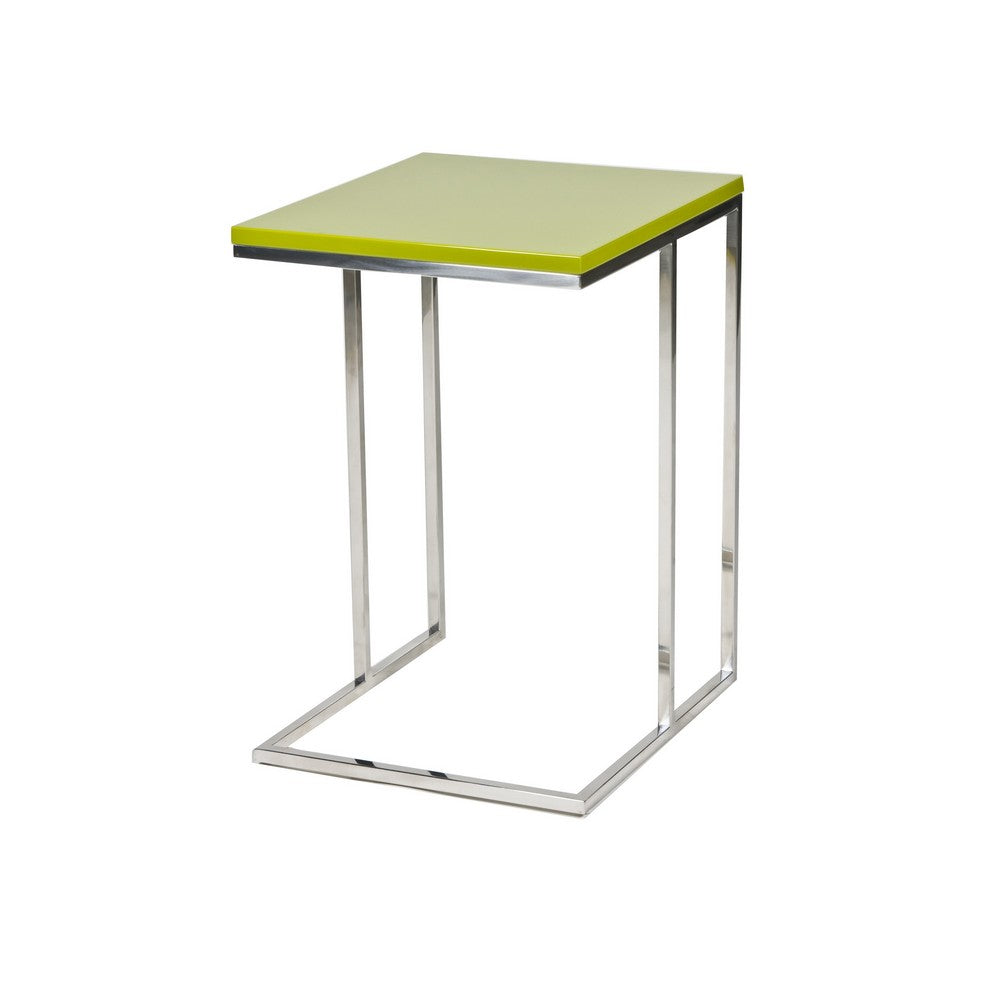 Zen 23 Inch Side Table, Rectangular Tray Top, C Shape Chrome Frame, Green