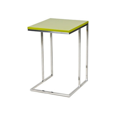 Zen 23 Inch Side Table, Rectangular Tray Top, C Shape Chrome Frame, Green