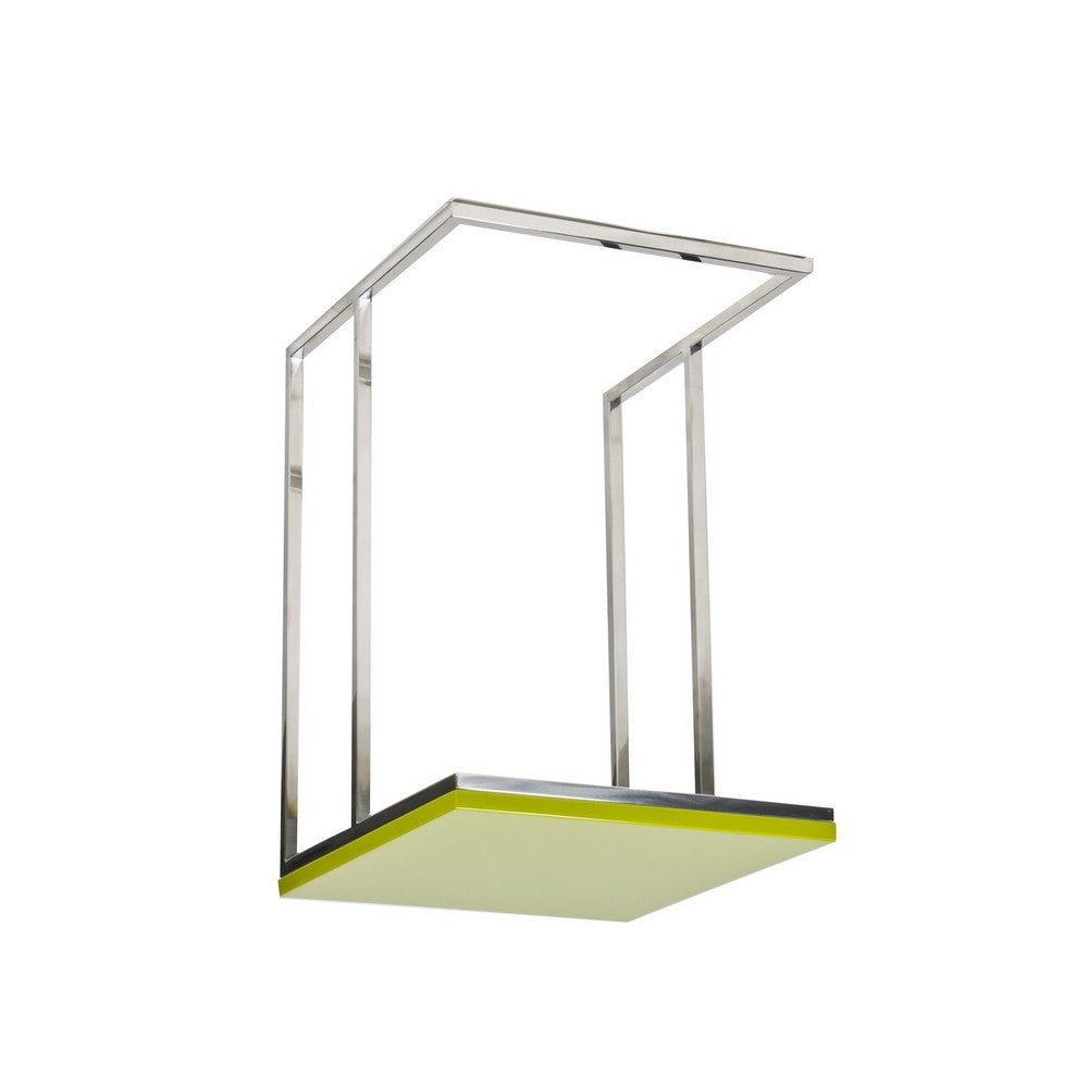 Zen 23 Inch Side Table, Rectangular Tray Top, C Shape Chrome Frame, Green