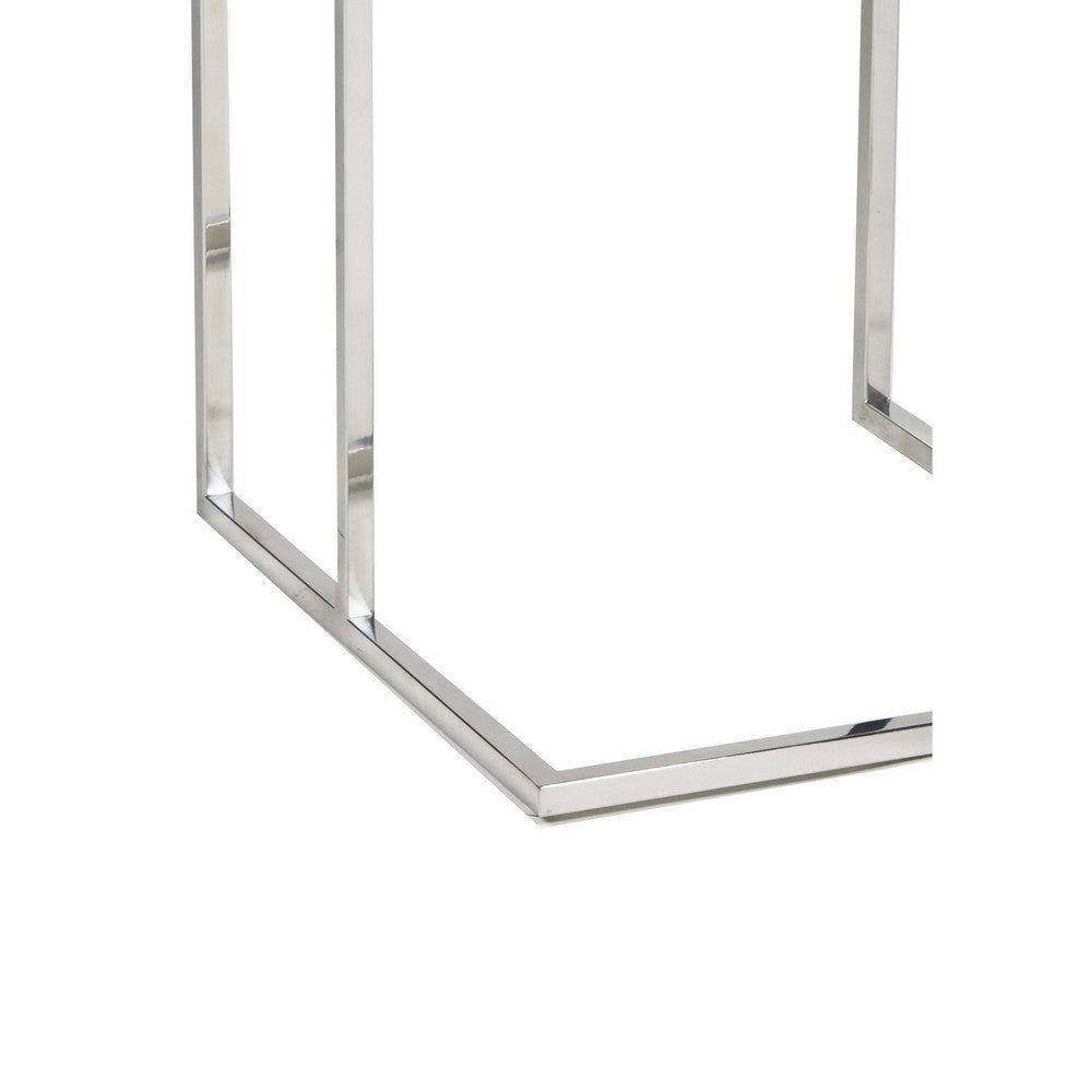 Zen 23 Inch Side Table, Rectangular Tray Top, C Shape Chrome Frame, Green