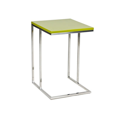 Zen 23 Inch Side Table, Rectangular Tray Top, C Shape Chrome Frame, Green