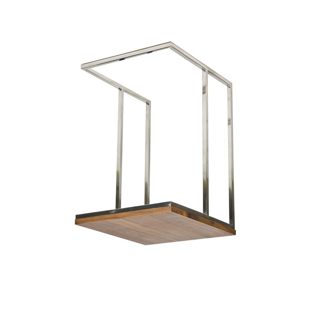 Zen 23 Inch Side Table, Rectangular Tray Top, C Shape Chrome, Walnut Brown