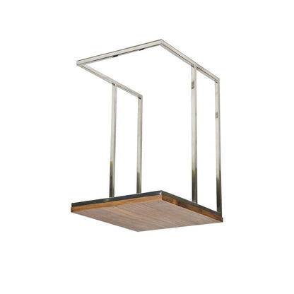 Zen 23 Inch Side Table, Rectangular Tray Top, C Shape Chrome, Walnut Brown