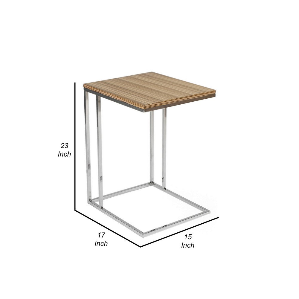 Zen 23 Inch Side Table, Rectangular Tray Top, C Chrome Frame, Zebrano Brown