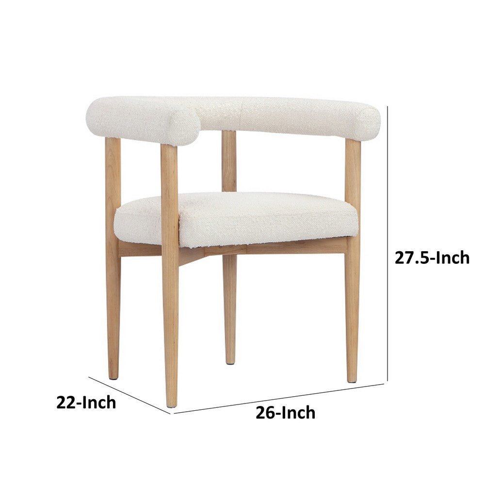 Lea 26 Inch Accent Armchair, Curve Wishbone Back, White Boucle, Brown