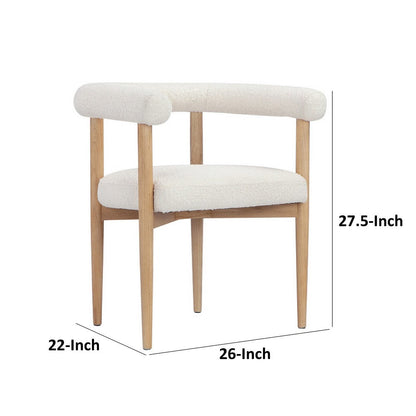 Lea 26 Inch Accent Armchair, Curve Wishbone Back, White Boucle, Brown