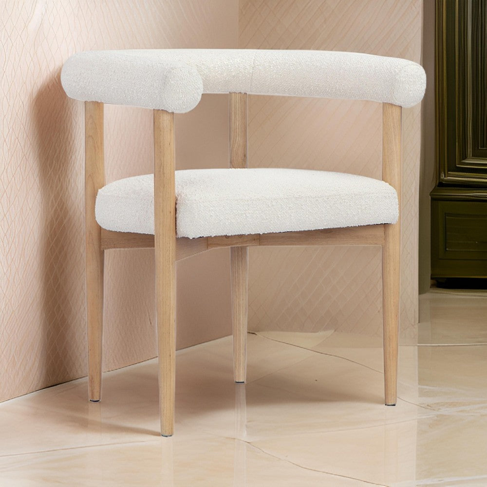 Lea 26 Inch Accent Armchair, Curve Wishbone Back, White Boucle, Brown