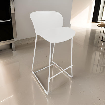 Sia 30 Inch Barstool Chair Set of 2, Curved Back, Square White Metal Legs