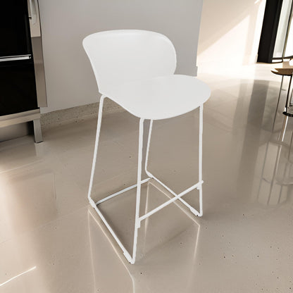 Sia 30 Inch Barstool Chair Set of 2, Curved Back, Square White Metal Legs