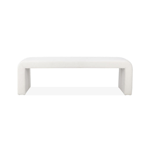 Jea 62 Inch Accent Bench, Plush White Boucle Upholstery, Wide Panel Legs