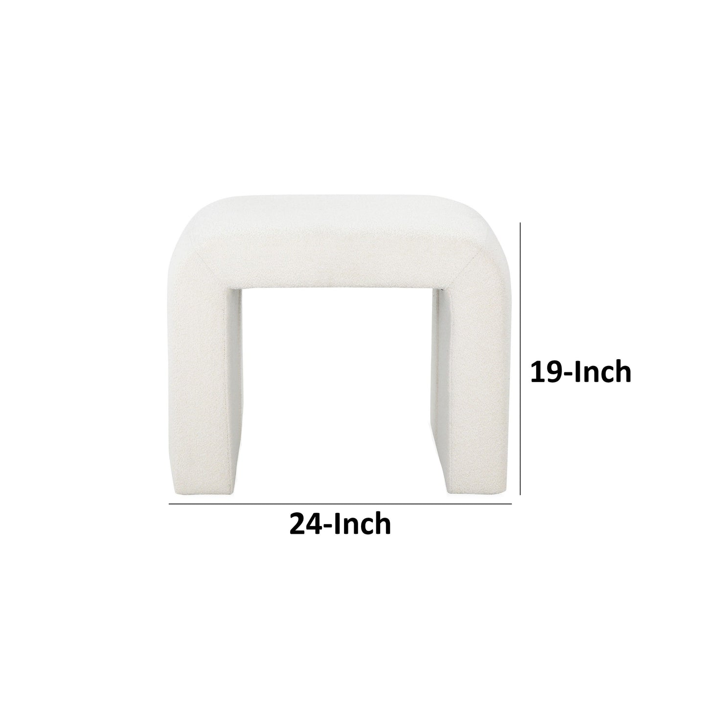 Jea 24 Inch Accent Stool, Soft Cushioned Seat, White Boucle, Panel Legs