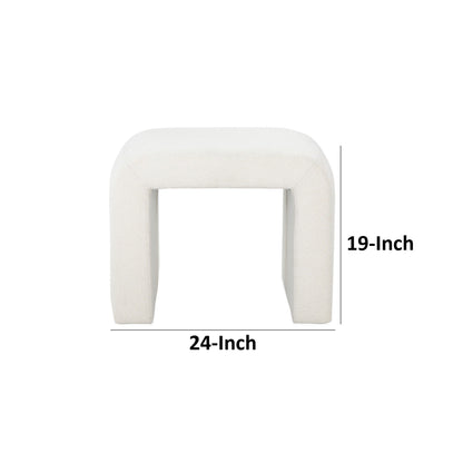 Jea 24 Inch Accent Stool, Soft Cushioned Seat, White Boucle, Panel Legs