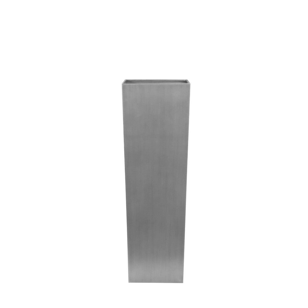 Zeny 48 Inch Tall Planter Vase with Hidden Insert, Tapered Barrel, Silver