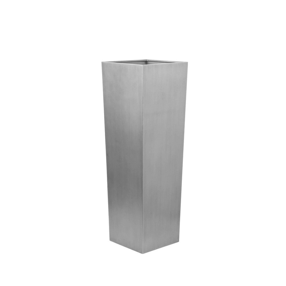 Zeny 48 Inch Tall Planter Vase with Hidden Insert, Tapered Barrel, Silver
