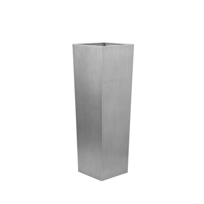 Zeny 48 Inch Tall Planter Vase with Hidden Insert, Tapered Barrel, Silver