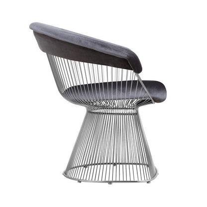 Mimi 27 Inch Accent Armchair, Plush Gray Velvet, Chrome Wire Cage Base