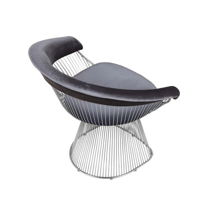 Mimi 27 Inch Accent Armchair, Plush Gray Velvet, Chrome Wire Cage Base