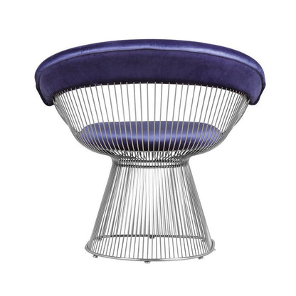 Mimi 27 Inch Accent Armchair, Plush Blue Velvet, Chrome Wire Cage Base