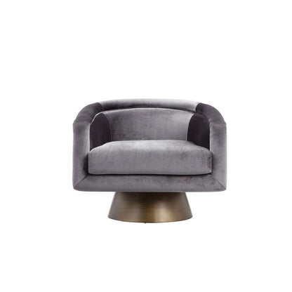 Rxa 33 Inch Swivel Lounge Chair, Barrel Back, Padded Gray Velvet Upholstery