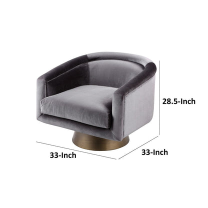Rxa 33 Inch Swivel Lounge Chair, Barrel Back, Padded Gray Velvet Upholstery