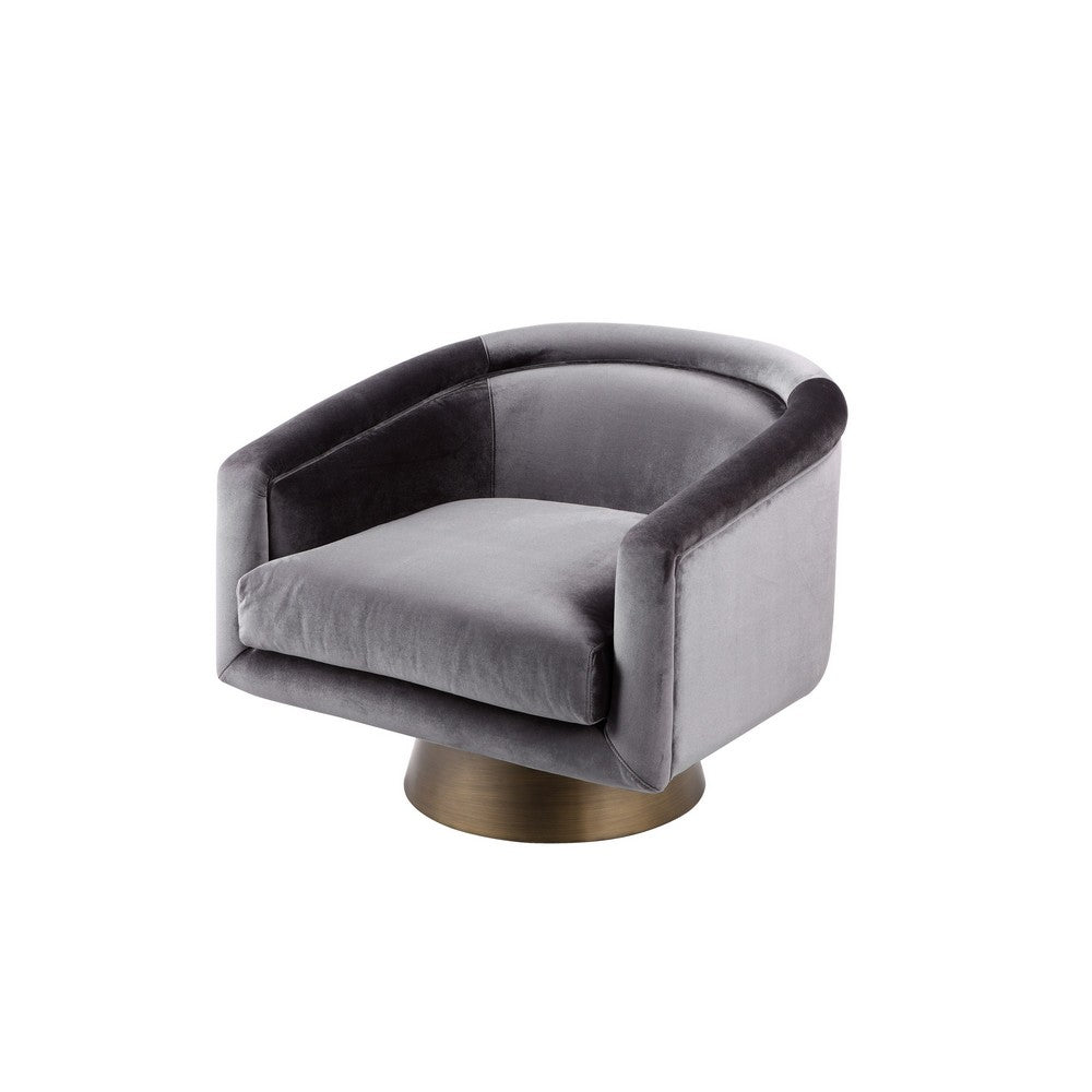Rxa 33 Inch Swivel Lounge Chair, Barrel Back, Padded Gray Velvet Upholstery