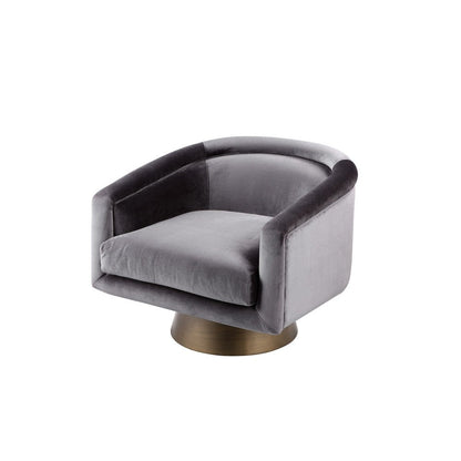 Rxa 33 Inch Swivel Lounge Chair, Barrel Back, Padded Gray Velvet Upholstery