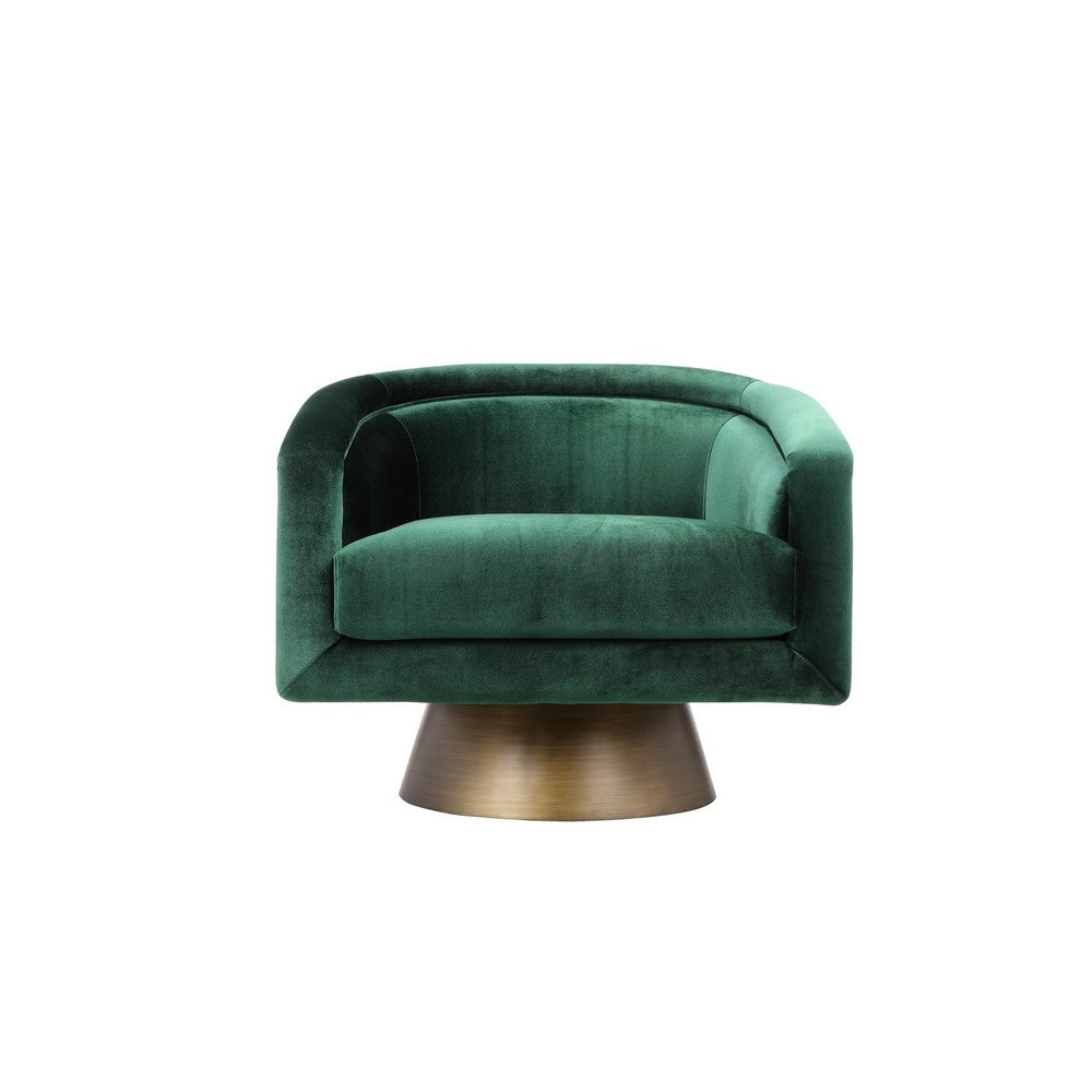 Rxa 33 Inch Swivel Lounge Chair, Barrel Back Padded Green Velvet Upholstery