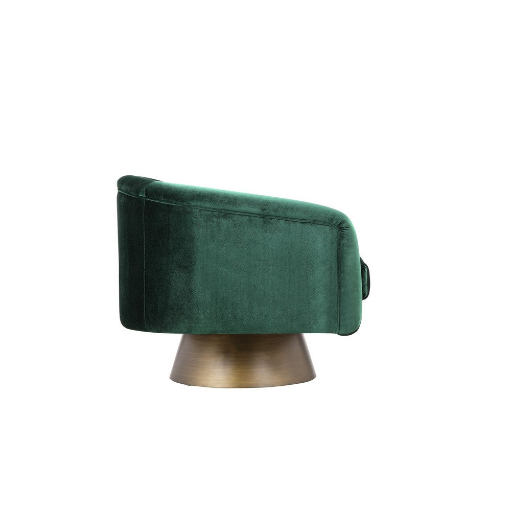 Rxa 33 Inch Swivel Lounge Chair, Barrel Back Padded Green Velvet Upholstery
