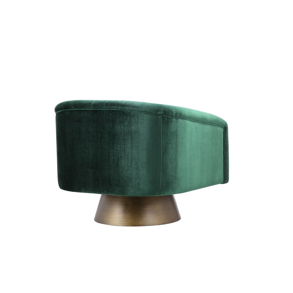 Rxa 33 Inch Swivel Lounge Chair, Barrel Back Padded Green Velvet Upholstery
