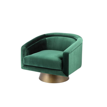 Rxa 33 Inch Swivel Lounge Chair, Barrel Back Padded Green Velvet Upholstery