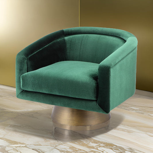 Rxa 33 Inch Swivel Lounge Chair, Barrel Back Padded Green Velvet Upholstery