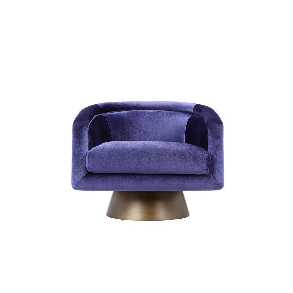 Rxa 33 Inch Swivel Lounge Chair, Barrel Back Padded Blue Velvet Upholstery