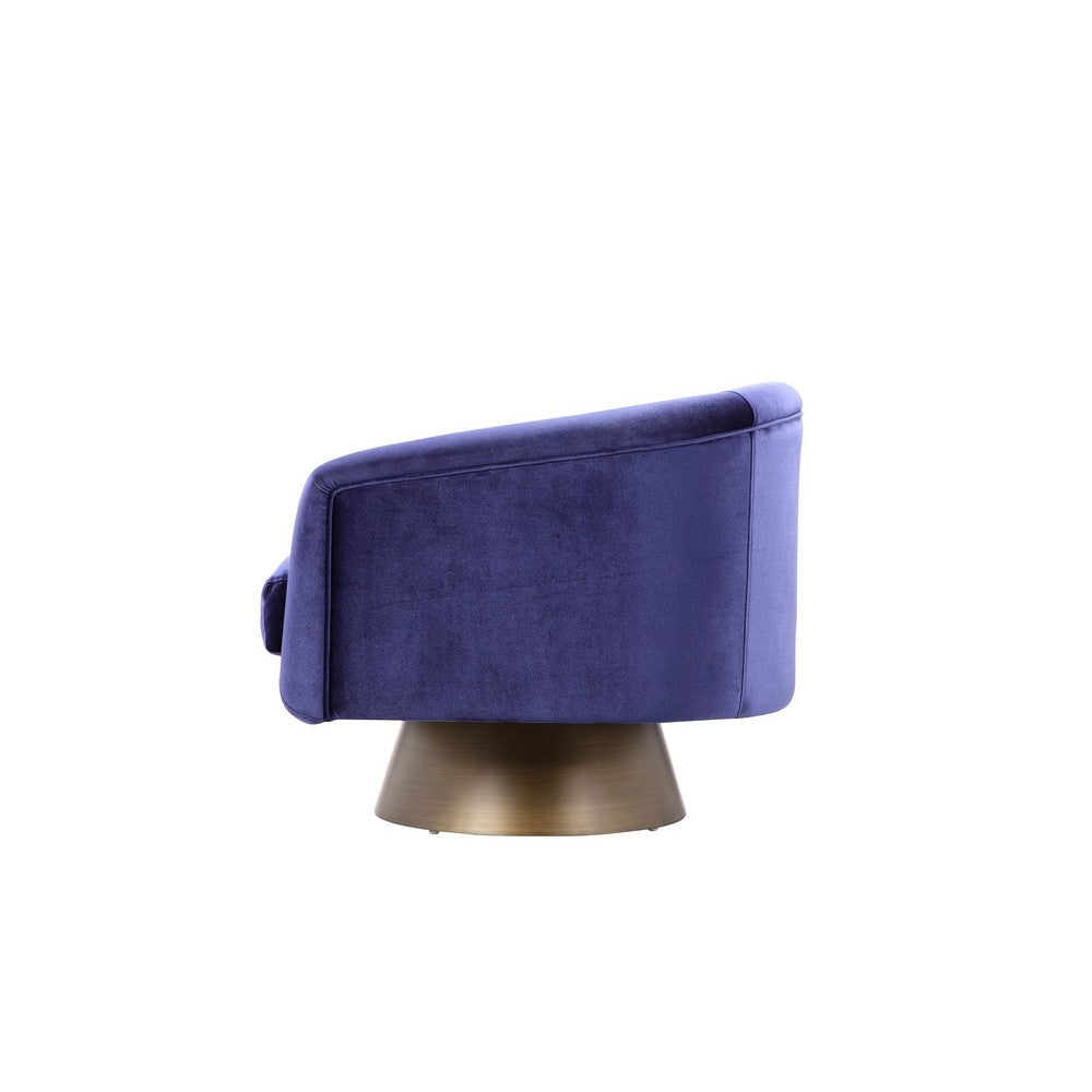 Rxa 33 Inch Swivel Lounge Chair, Barrel Back Padded Blue Velvet Upholstery