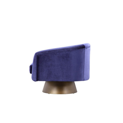 Rxa 33 Inch Swivel Lounge Chair, Barrel Back Padded Blue Velvet Upholstery