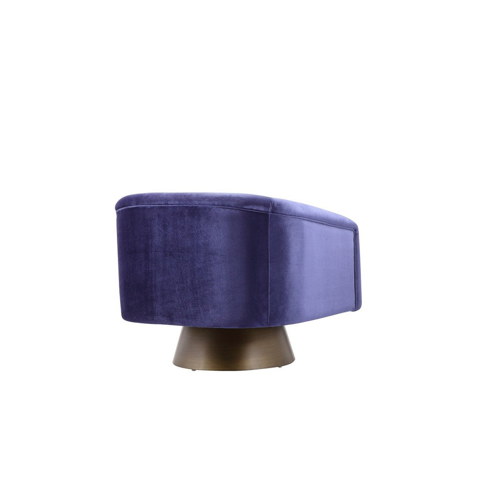 Rxa 33 Inch Swivel Lounge Chair, Barrel Back Padded Blue Velvet Upholstery