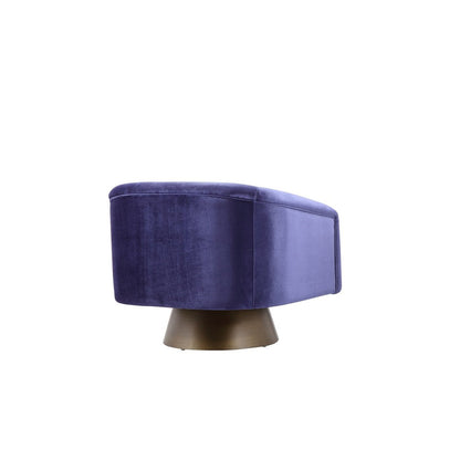 Rxa 33 Inch Swivel Lounge Chair, Barrel Back Padded Blue Velvet Upholstery