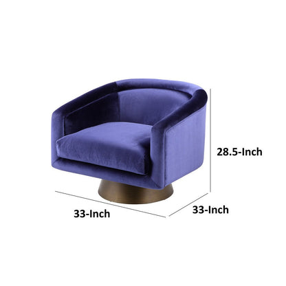 Rxa 33 Inch Swivel Lounge Chair, Barrel Back Padded Blue Velvet Upholstery